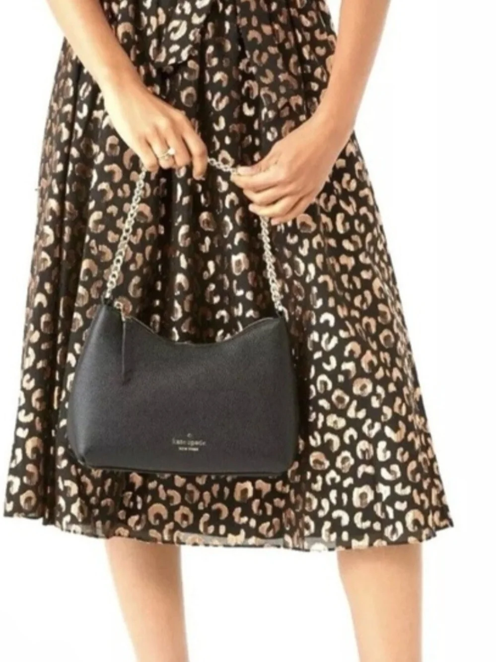 Kate Spade Black Pebbled Leather Shoulder Bag with Chain